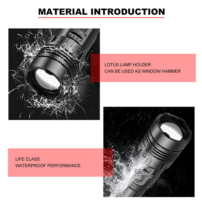 9900000Lumens Super Bright Tactical Flashlight Zoomable Rechargeable Torch Light