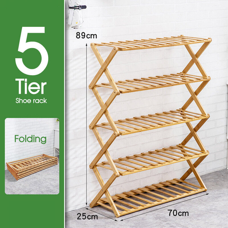 3-6 Tier Folding Shoe Rack Bamboo Wooden Shelf Stand Storage Organizer Cabinet