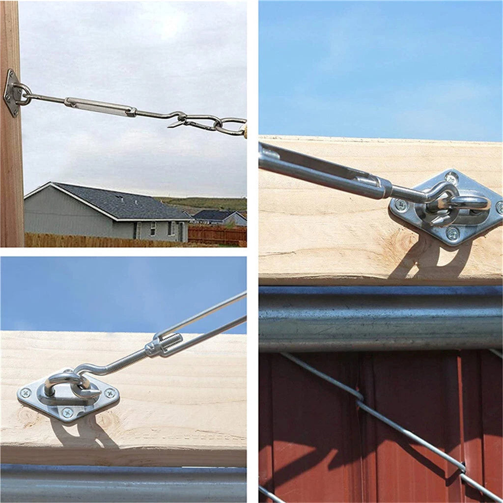 6mm 304 Stainless Steel Turnbuckle Kit – 4 Hook Open Body + Carabiners & Fixings