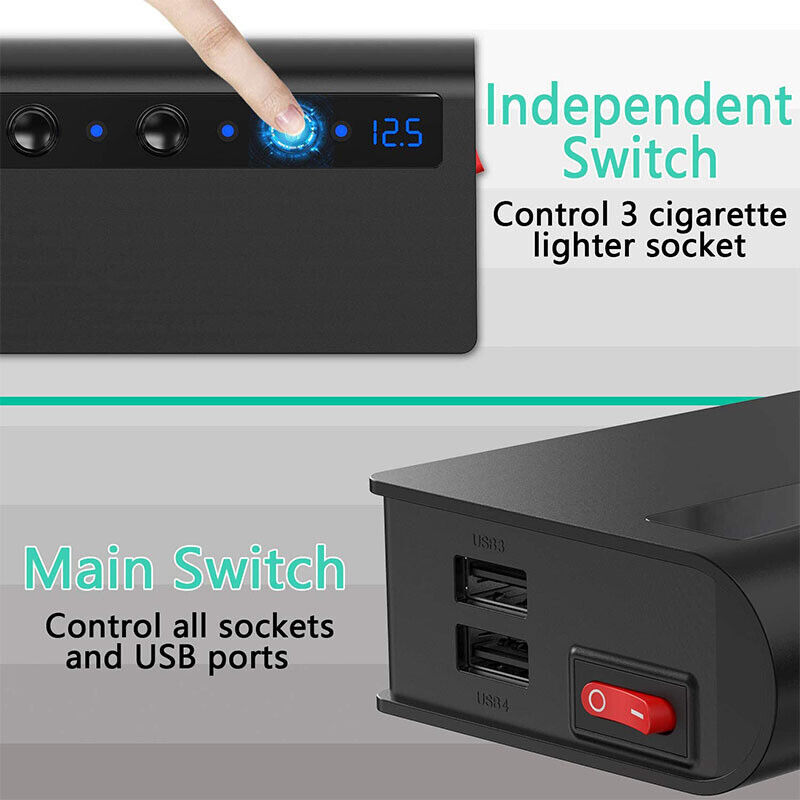3 Way Multi Car Socket Splitter 4 USB Charger/Power Adapter