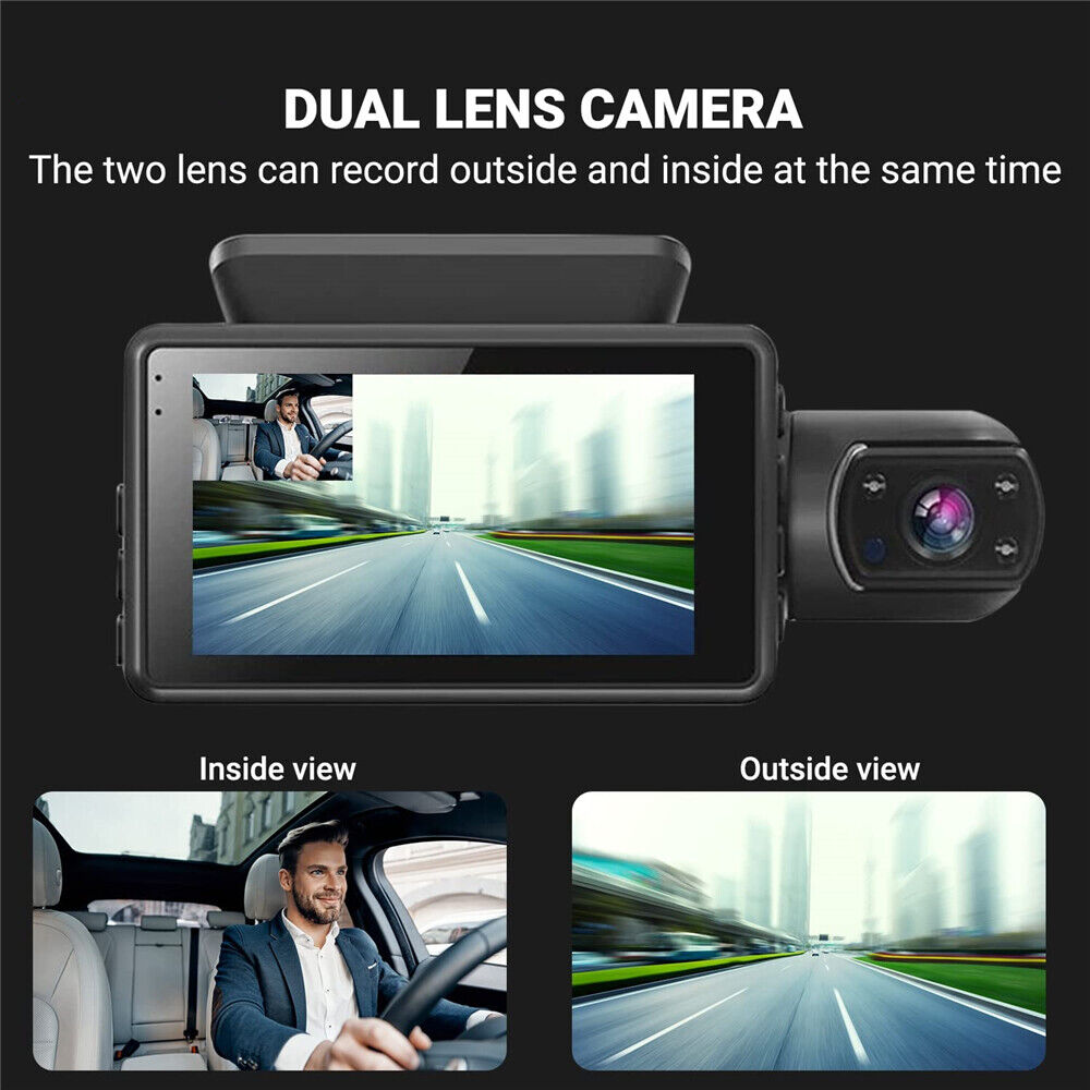 Uber Car 3" 1080P Dual Dash Cam IR Night Vision Video Recorder Camera G sensor