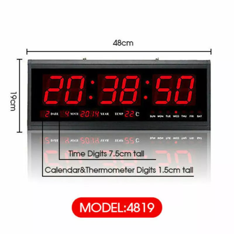 Digital Large Big Jumbo LED Wall Desk Alarm Clock With Calendar Temperature