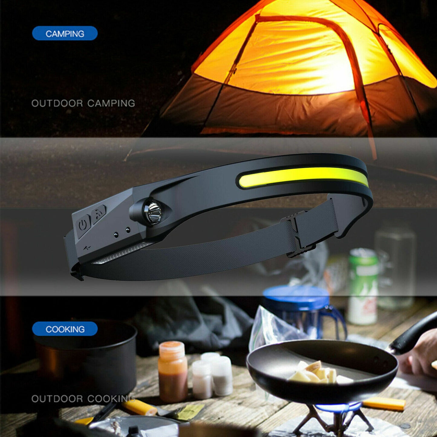 Waterproof COB LED Motion Sensor Head Torch Headlight USB Rechargeable Headlamp