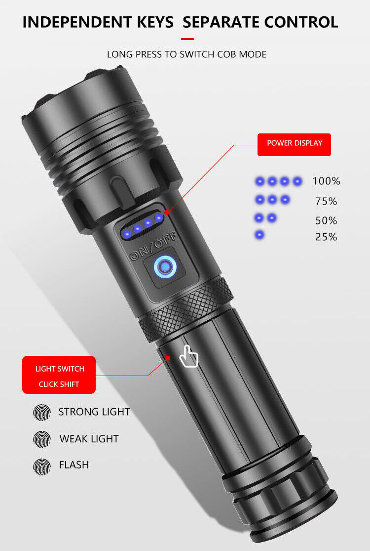 9900000Lumens Super Bright Tactical Flashlight Zoomable Rechargeable Torch Light