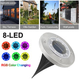 4PCS 8 LED SOLAR GROUND LIGHTS YARD GARDEN PATHWAY OUTDOOR DISK LIGHTS COLOR CHANGING