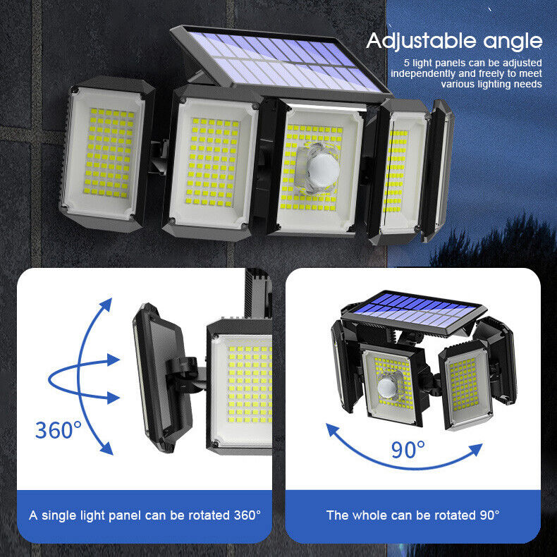 4 Head 300 LED Solar Lights Street Motion Sensor Light Garden Wall Security Lamp