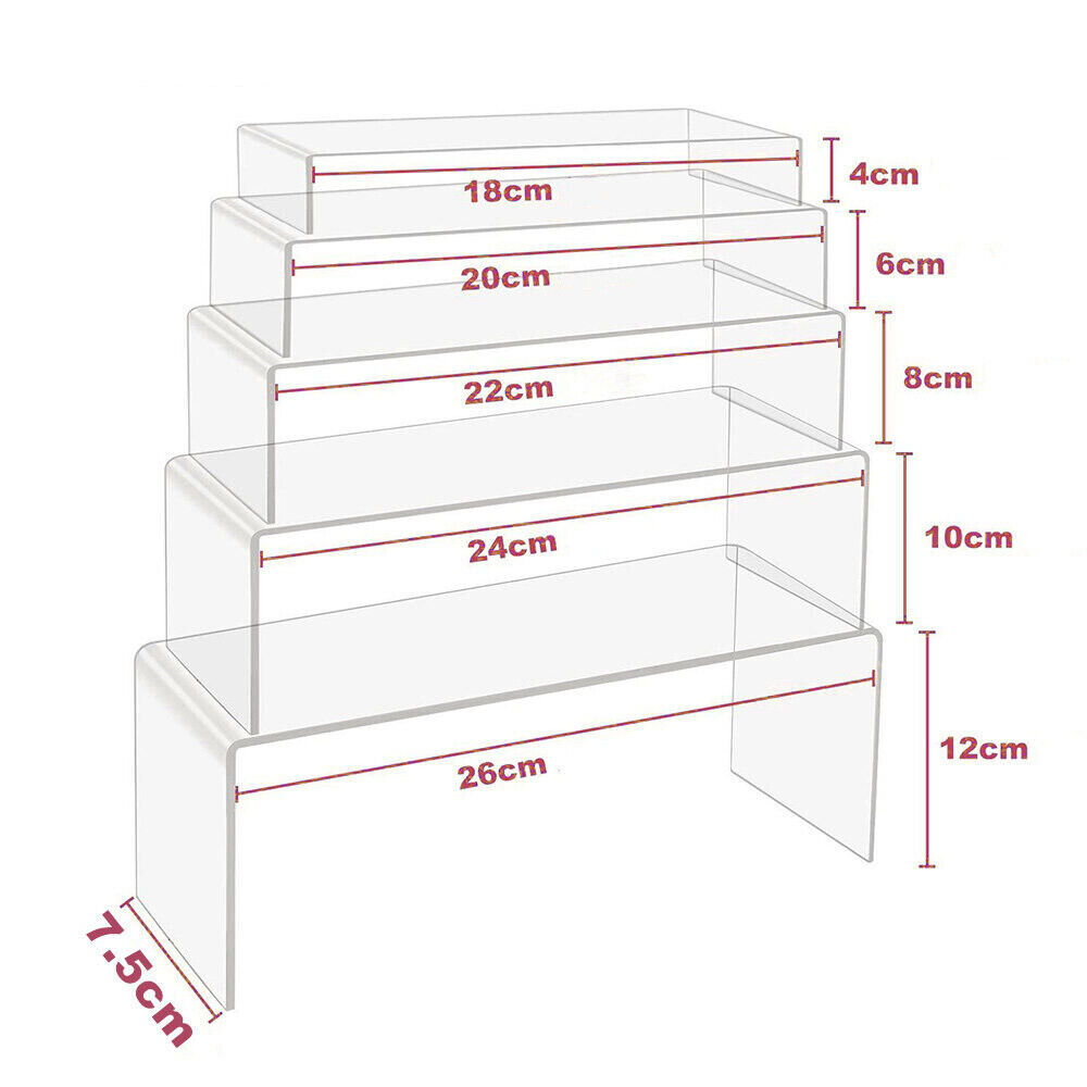 5PCS Acrylic Jewellery Stand Display Super Clear Makeup Riser Holder Organiser