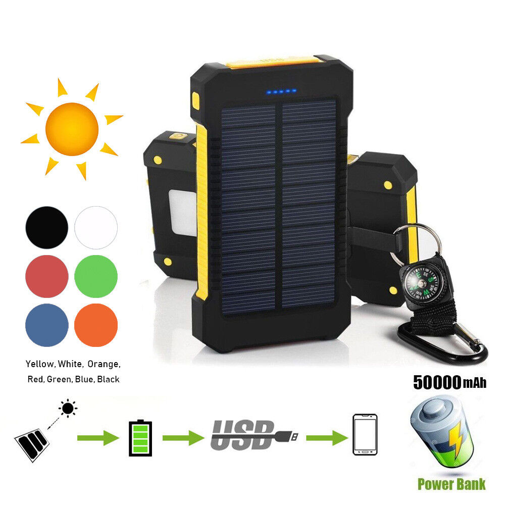 50000mah Dual USB Solar Power Bank Portable External Battery Phone Charger