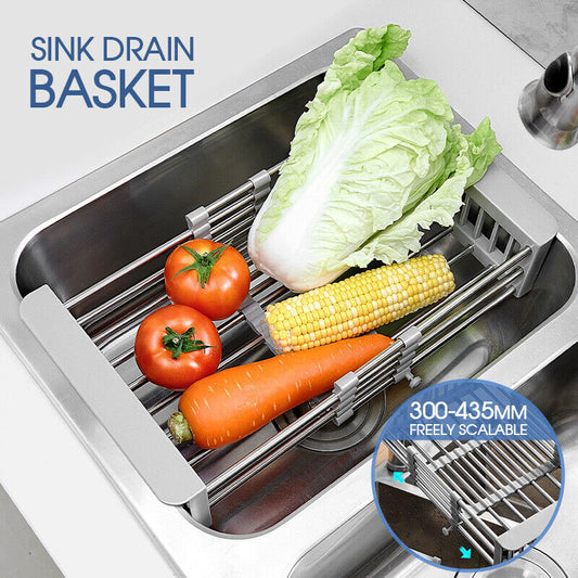 Stainless Steel Storage Sink Drain Basket Dish Drying Rack Kitchen Organizer