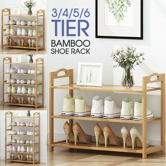 3-6 Tiers Layers Bamboo Shoe Rack Storage Organizer Wooden Shelf Stand Shelves