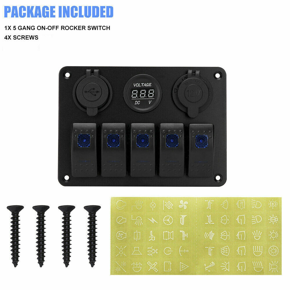 6 Gang 12V Switch Panel LED Light Rocker Circuit Breaker For Car RV Boat Marine