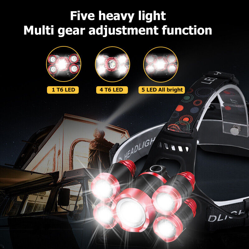 Rechargeable T6 Headlamp Headlight Head Torch Lamp Fishing Camping Worklight