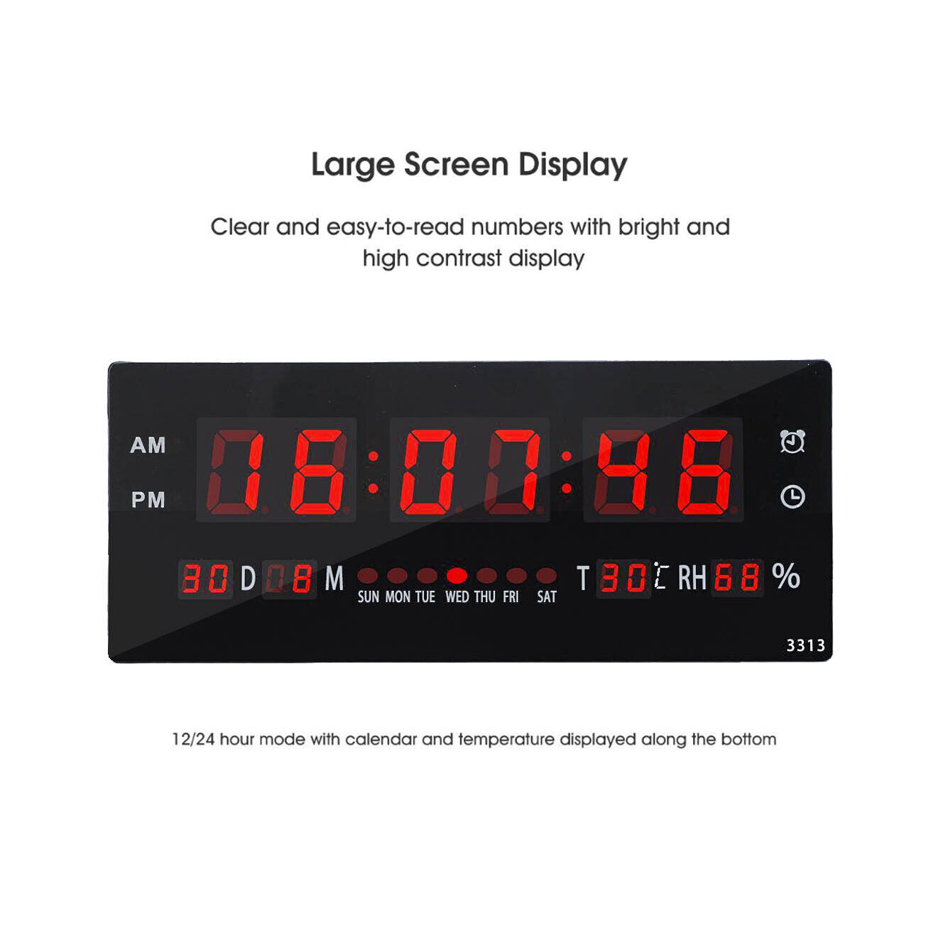Digital Home Large Big Jumbo LED Wall Desk Clock With Calendar Temperature
