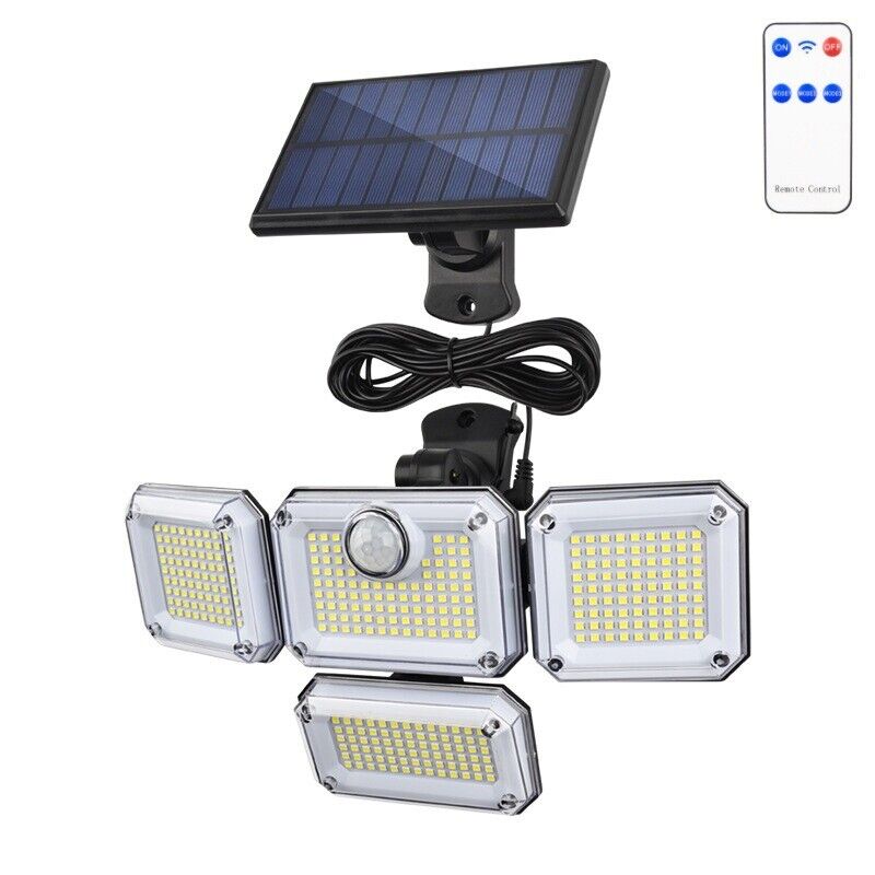 4 Head 333 LED Solar Lights Street Motion Sensor Light Garden Wall Security Lamp