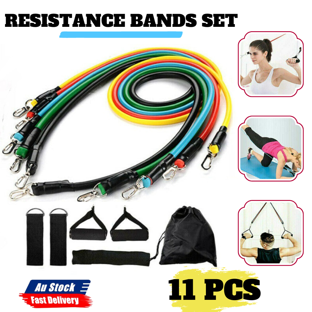 Latex Yoga Strap Resistance Bands Exercise Gym Home Tube Fitness Elastic 11PCS