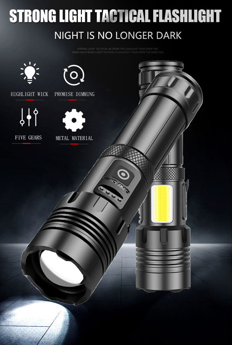 9900000Lumens Super Bright Tactical Flashlight Zoomable Rechargeable Torch Light