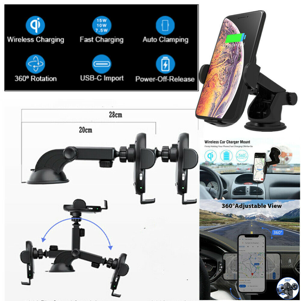 Automatic Qi Wireless Car Charging Fast Charger Mount Clamping Vent Phone Holder