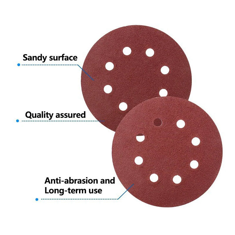 125mm 5" Sanding Discs 8-Hole 60-3000 Grit Orbital Sander Pads Sandpaper 100pcs