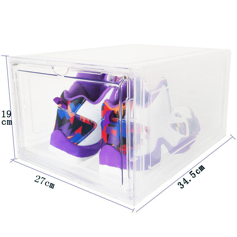 10PC Magnetic Sneaker Drop Front Shoe Box Stackable Storage Clear Plastic Case