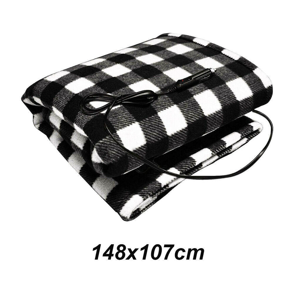 HEATED CAR BLANKET TRAVEL RUG SOFT CARAVAN FLEECE ELECTRIC THROW 12 VOLT DC AUTO