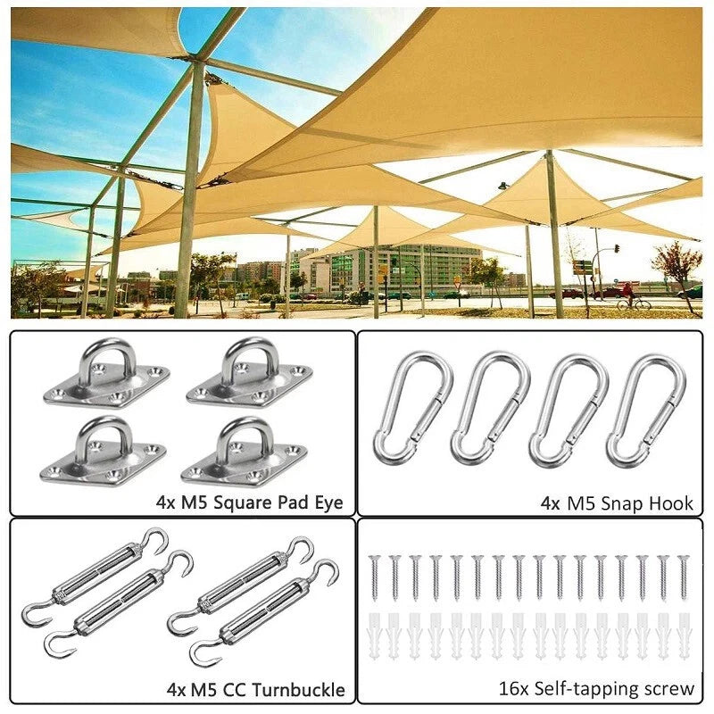 6mm 304 Stainless Steel Turnbuckle Kit – 4 Hook Open Body + Carabiners & Fixings