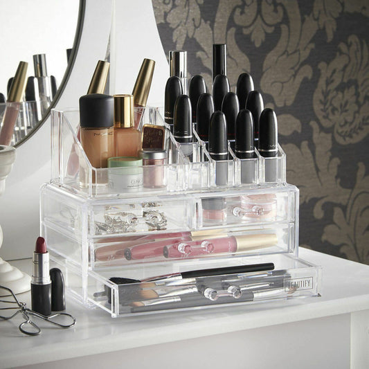 4 Drawer Clear Acrylic Box Cosmetic Organizer Storage Jewellery Makeup Holder