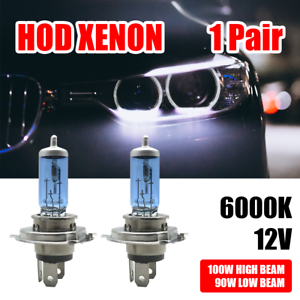 H4 HEADLIGHT GLOBES CAR LIGHT BULBS 100/90W 6000K 12V XENON SUPER WHITE (1 Pair)