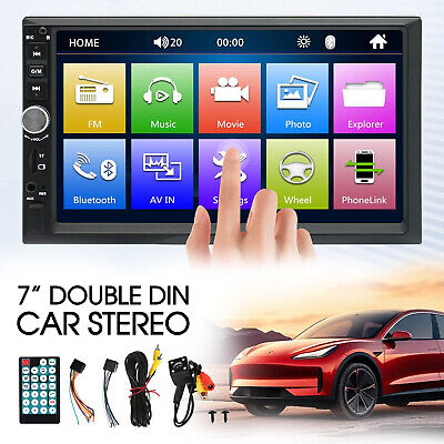 7" Double DIN Bluetooth Head Unit Car Stereo Touch Screen FM/TF/AUX Reverse Cam