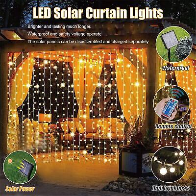 LED Solar Power Curtain Light Fairy String Lights Room Garden Outdoor Home Deco