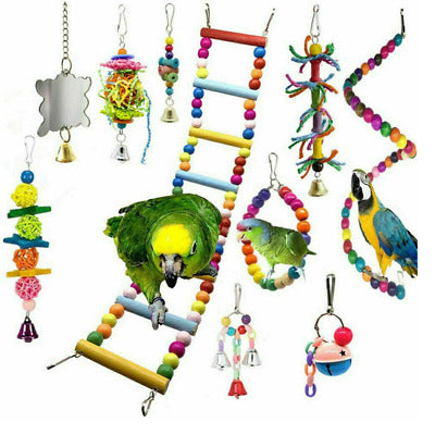 Parrot Birds Toys 10pcs Swing Chewing Toys Bell Hammock Cage Budgie Cockatiel