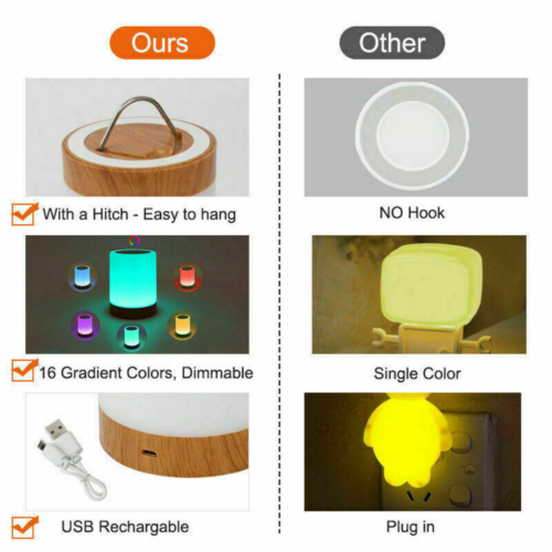 USB LED Lamp 7 Color GRB Touch Night Light Mood Dimmable Bedside Rechargeable