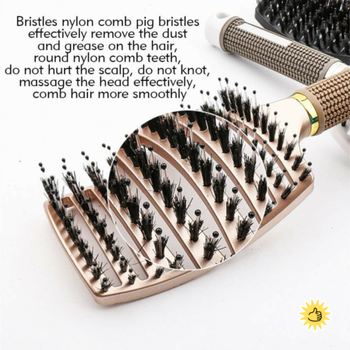 Nylon Bristle Detangling Boar Hair Brush Head Scalp Massage Vented Curve