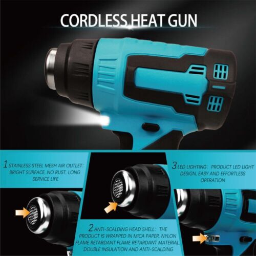 2000W Cordless Heat Gun Hot Air Gun Temperature 280~500℃ 18V Battery