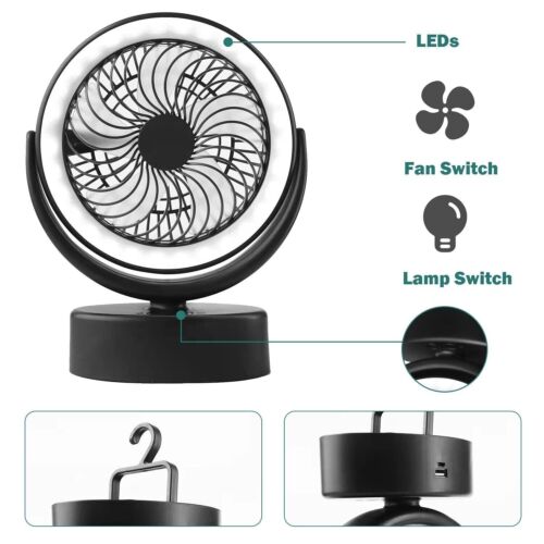 Portable 360° 30LEDs Fan Travel Rechargeable USB Clip On Desk Fan With Light