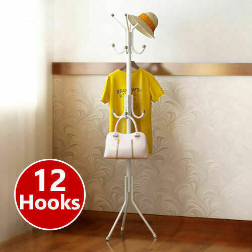 12 Hook 3-Tier Hat Coat Clothes Rack Tree Style Steel Hanger Umbrella Stand