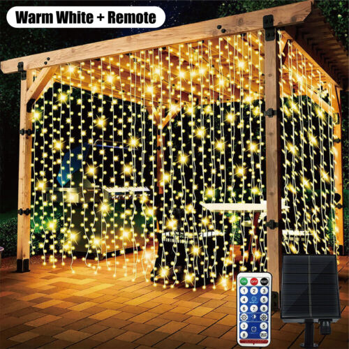 LED Solar Power Curtain Light Fairy String Lights Room Garden Outdoor Home Deco