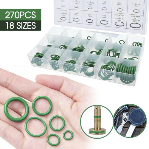 270 PCS AIR CONDITIONING O RING ASSORTMENT KIT GREEN AIR CON 18 SIZES ORING GAS