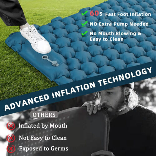 Double Self-Inflating Mattress Sleeping Mat with Built-in Pillow