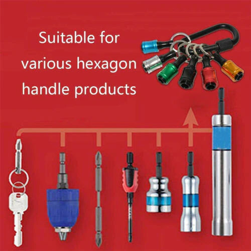 7x Hex Shank Screwdriver Bit Holder Extension Bar Keychain Keyring Quick Release