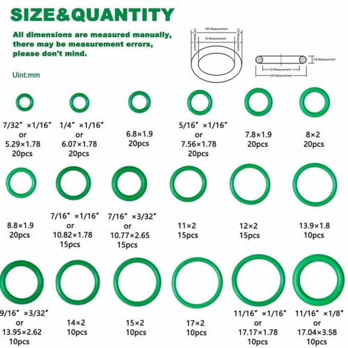 270 PCS AIR CONDITIONING O RING ASSORTMENT KIT GREEN AIR CON 18 SIZES ORING GAS