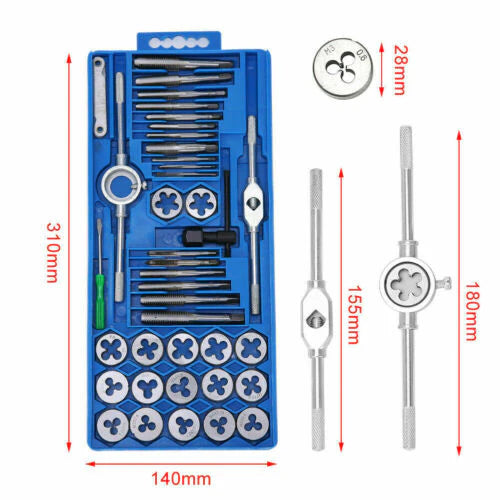 40PCS TAP & DIE SET HARDENED METRIC SCREW THREAD TAPER DRILL TOOL KIT