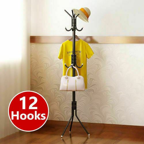 12 Hook 3-Tier Hat Coat Clothes Rack Tree Style Steel Hanger Umbrella Stand