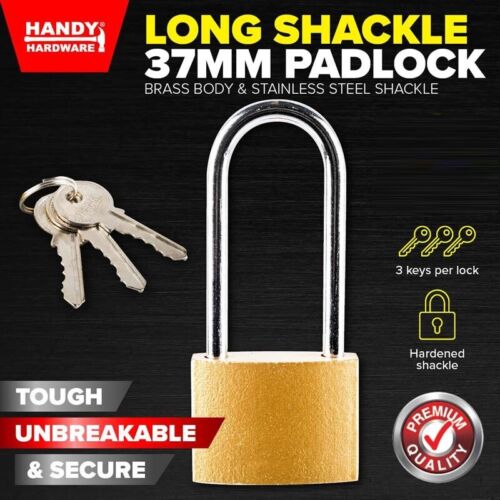 Handy Hardware Long Shackle Padlock Heavy Duty 37mm