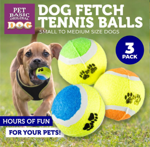 Pet Tennis Balls 3 Pcs Tooth Chew Interactive Play Fetch Game Fun & Exercise