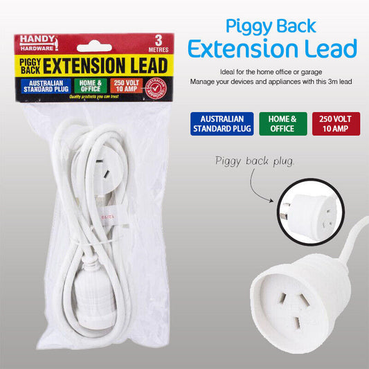 1x Piggy Back Extension Lead Handy Hardware 3 Meter 250V 10Amp