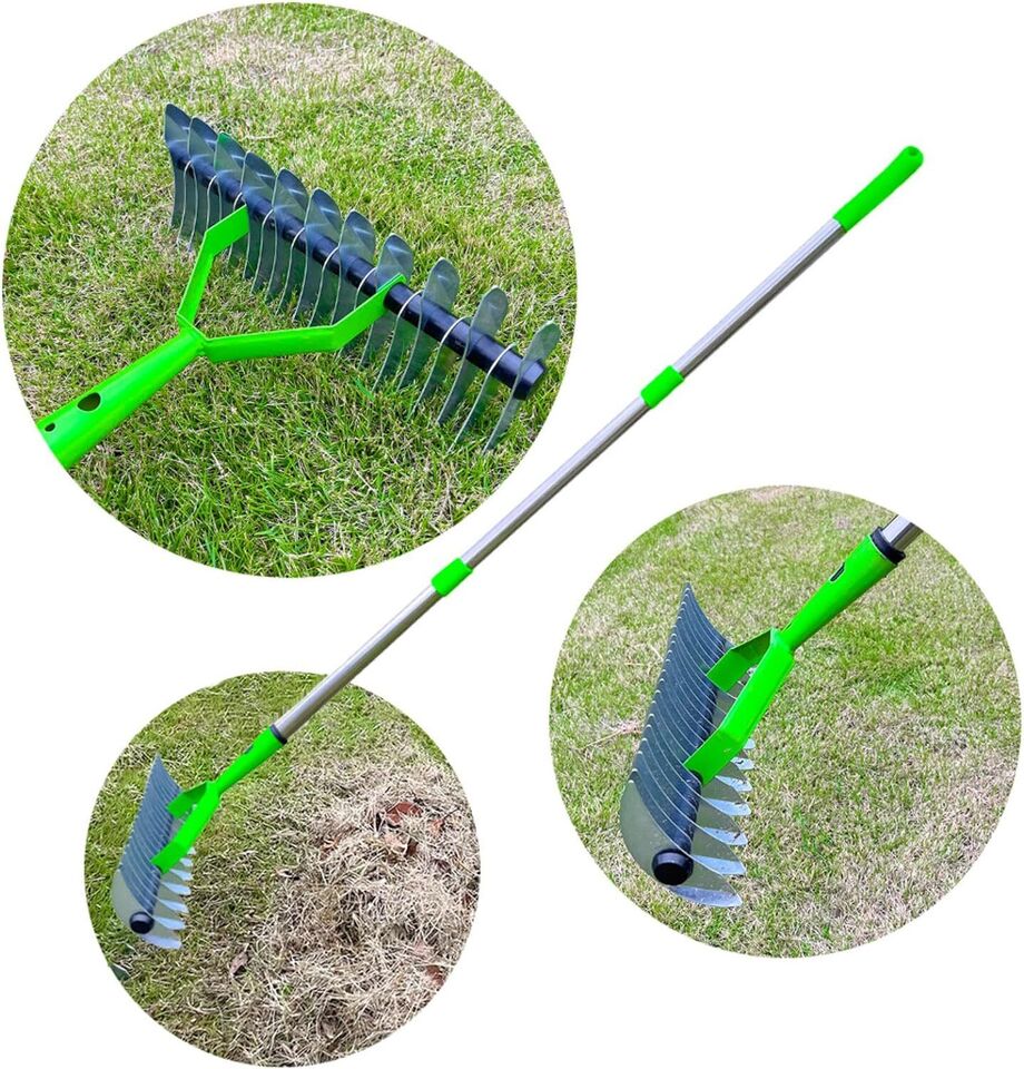 15-Inch Curved Teeth Thatch Rake Lawn Dethatcher Rake For Cleaning Dead Grass