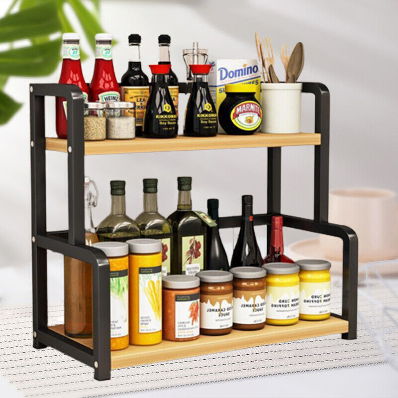 2 Tier Kitchen Spice Rack Storage Organizer Seasoning Stand Shelf Countertop