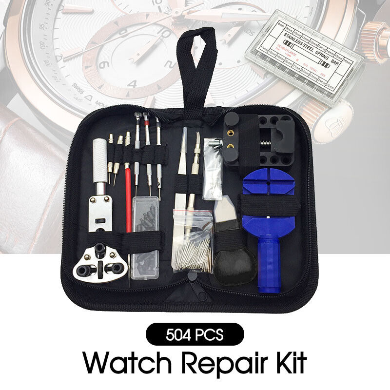 504Pcs Watch Repair Tool Kit Watchmaker Back Case Opener Remover Spring Pin Bars