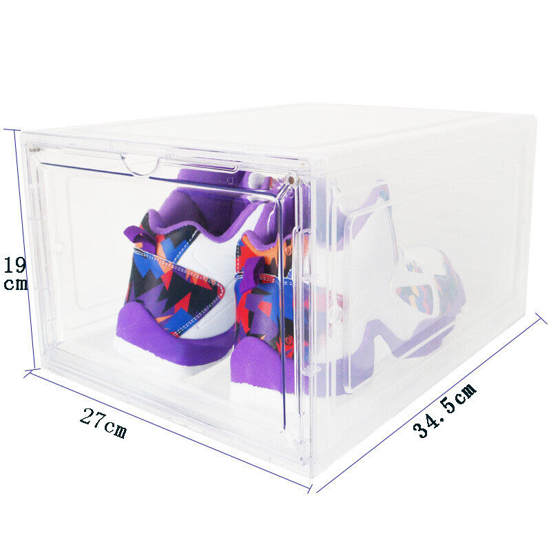 Magnetic Sneaker Drop Front Shoe Box Stackable Storage Clear Plastic Case