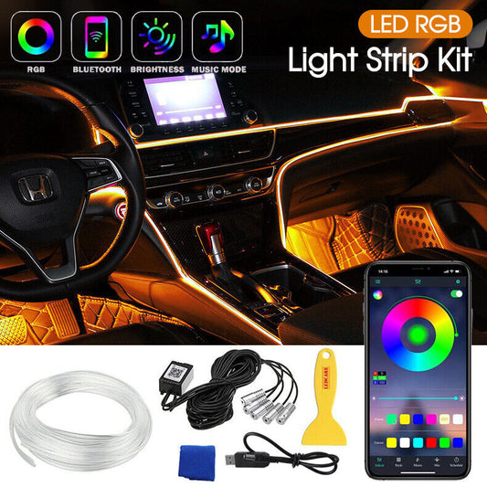 RGB LED Car Interior Fiber Optic Neon Wire Strip USB Atmosphere Light APP /Music